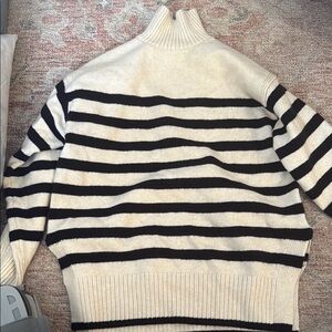 H&M Striped Black and Cream Women's Turtleneck Sweater